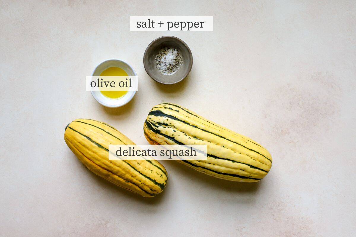 Roasted delicata squash ingredients.