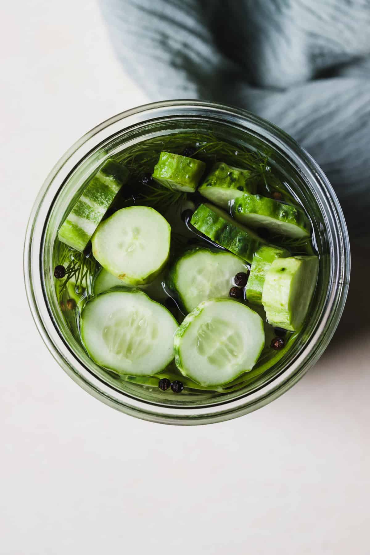 Cucumber fridge pickles in a Weck jar.