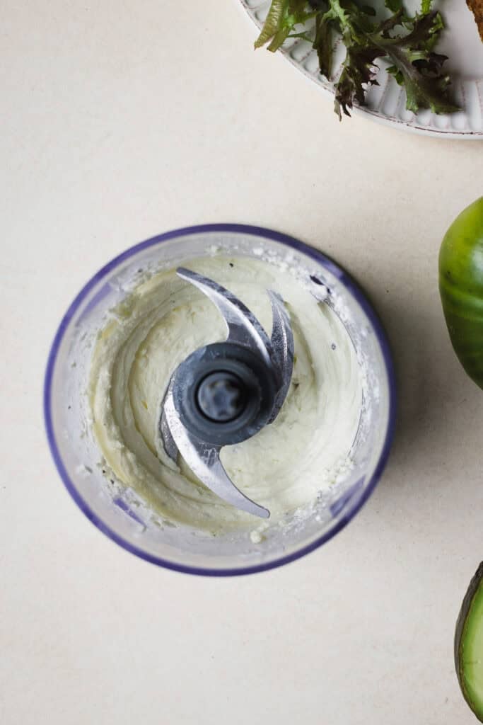 Whipped feta in a food processor.